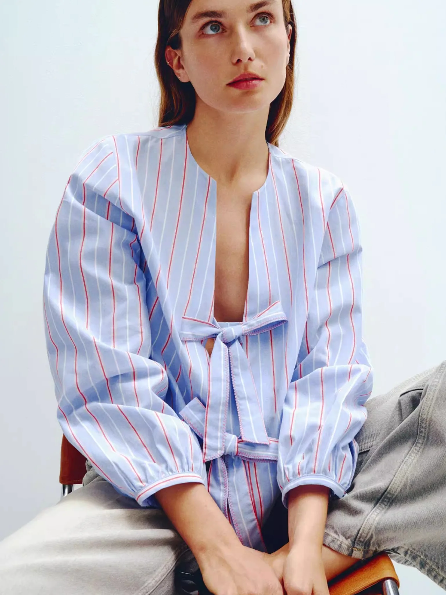 Dulce nudo decorado a rayas antung redondo Ne irt Primavera Verano Nueva llegada Mujer Faion Casual Loose Fit C...