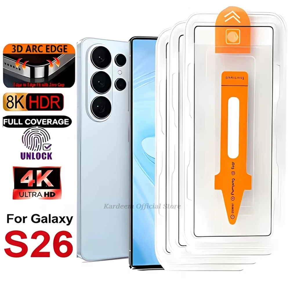 3pcs HD Screen Protectors For Samsung S26 Ultra Dust Free Installation One-click Tempered Glass Fingerprint Unlocking Optional