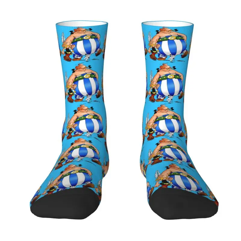 Custom Anime Asterix Obelix Idefix Mens Crew Socks Unisex Kawaii Spring Summer Autumn Winter Dress Socks