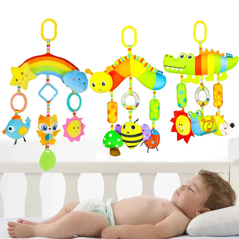 

Baby Toys for 0 12 Months Rainbow Activity Plush Animal Stroller Hanging Toy for Baby Car Seat Crib Travel Sensory Toys Rattles