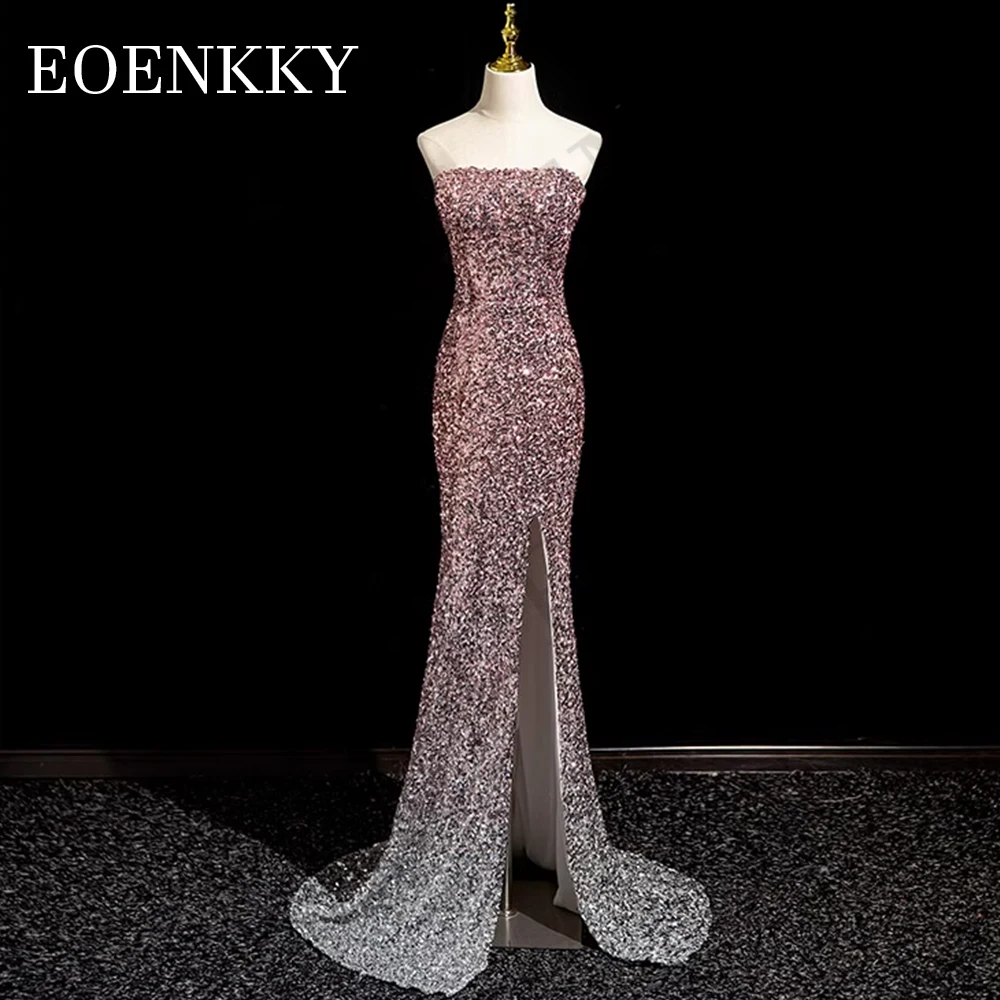 Mermaid Sparkly Evening Dress Feathers Detachable Train Sequined Split Wedding Party Dresses Boat Neck Suknia wieczorowa Mermaid Sparkly  Suknie ślubne z odpinanym trenem i cekinami na szyi łódki