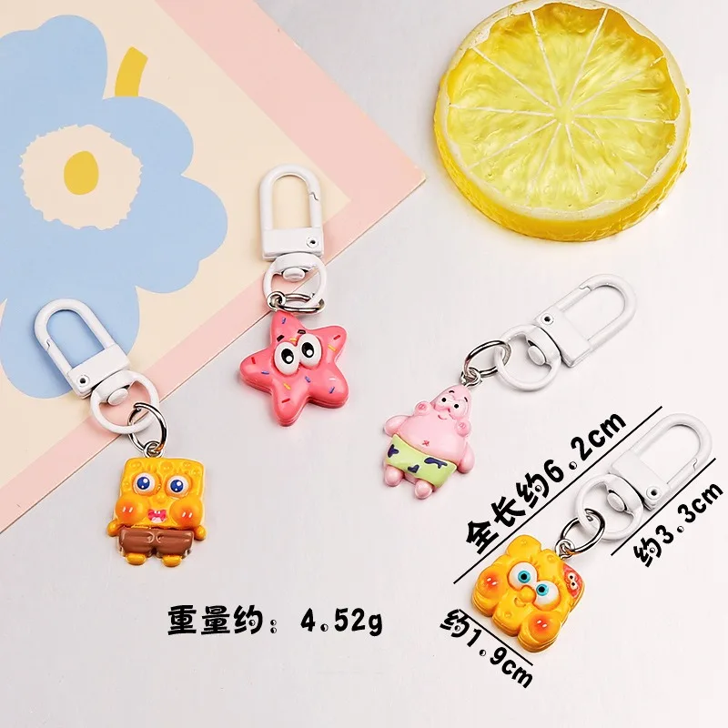 

Kawaii Cartoon Cute SpongeBob Pie Star Resin Keychain Student Backpack Gift Key Pendant Decorative Accessories