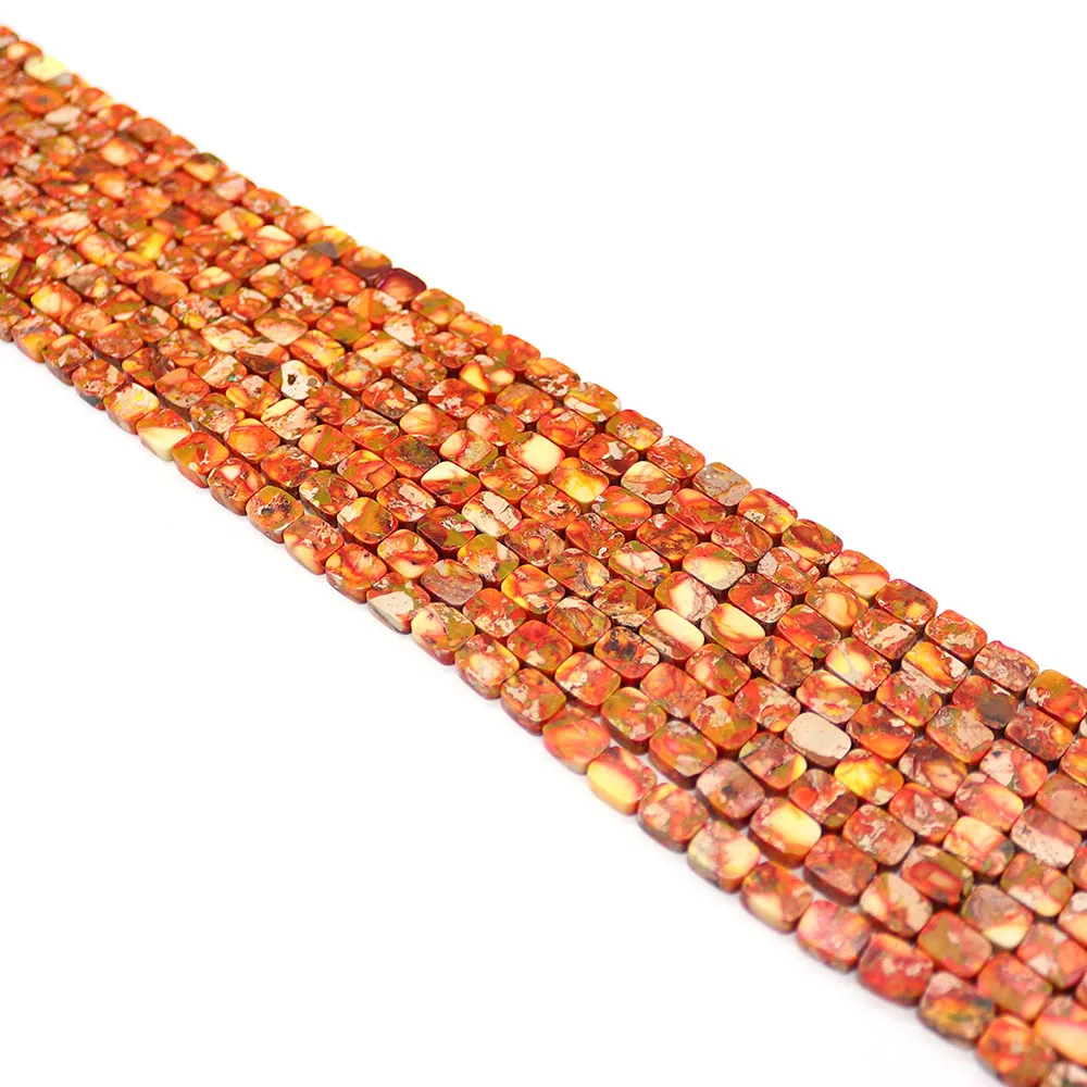 

Vintage Fashionable Colorful Flower Pattern Emperor Stone Polished Geometric Flat Square Straight Hole Loose Beads DIY Jewelry