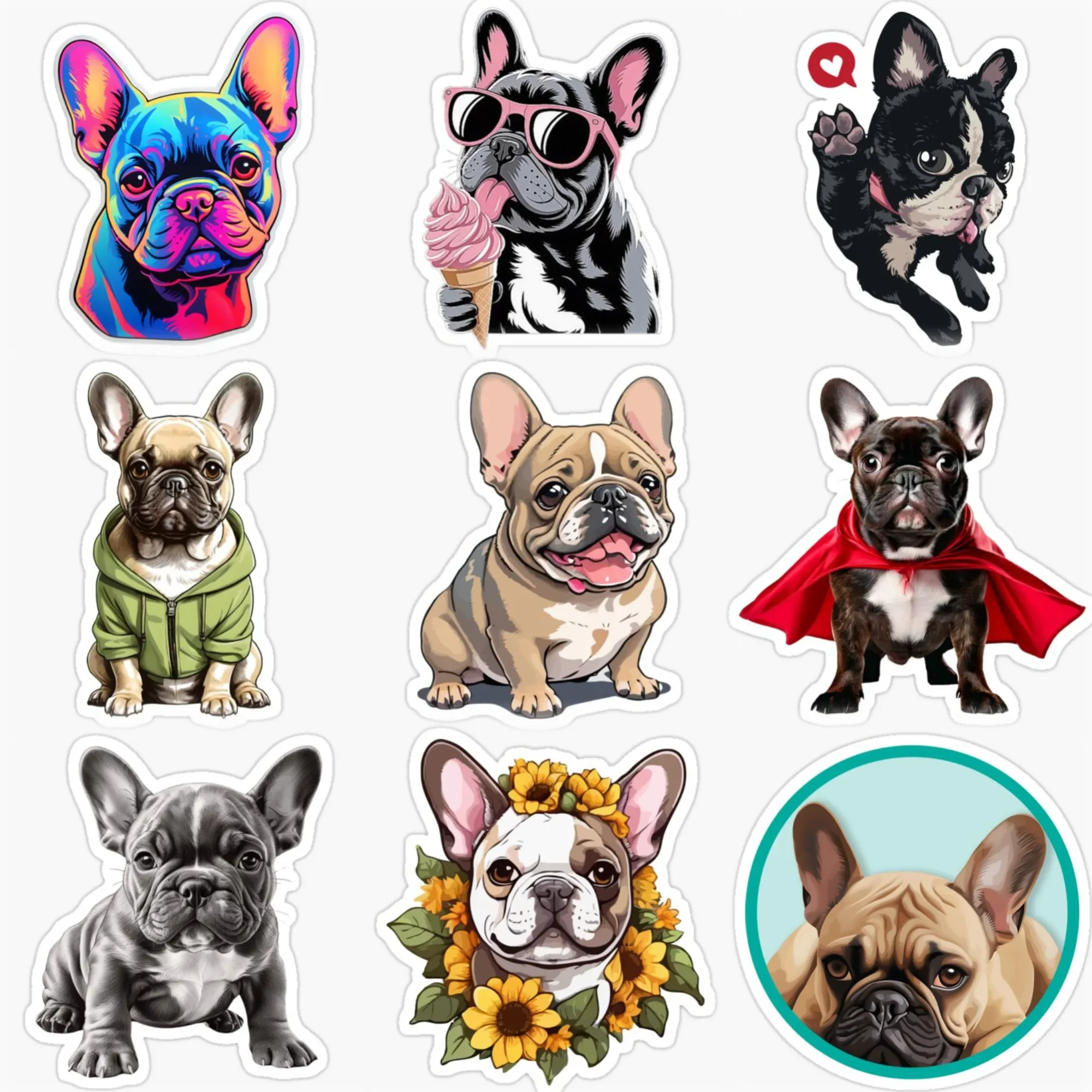 

French Bulldog Cute Pets Color PVC Car Stickers for Car Bicycle Truck Van Window Fridge Helmet Wall Decal Customizable Size