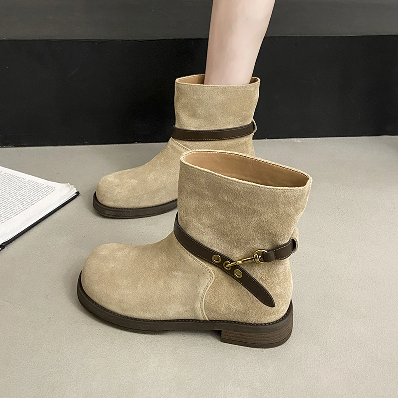 ربيع الخريف في الهواء الطلق النساء Bootie حزام الموضة مشبك أحذية رقيقة مريحة حذاء كاجوال بفتحات تهوية كعب مربع الأحذية الحديثة #3