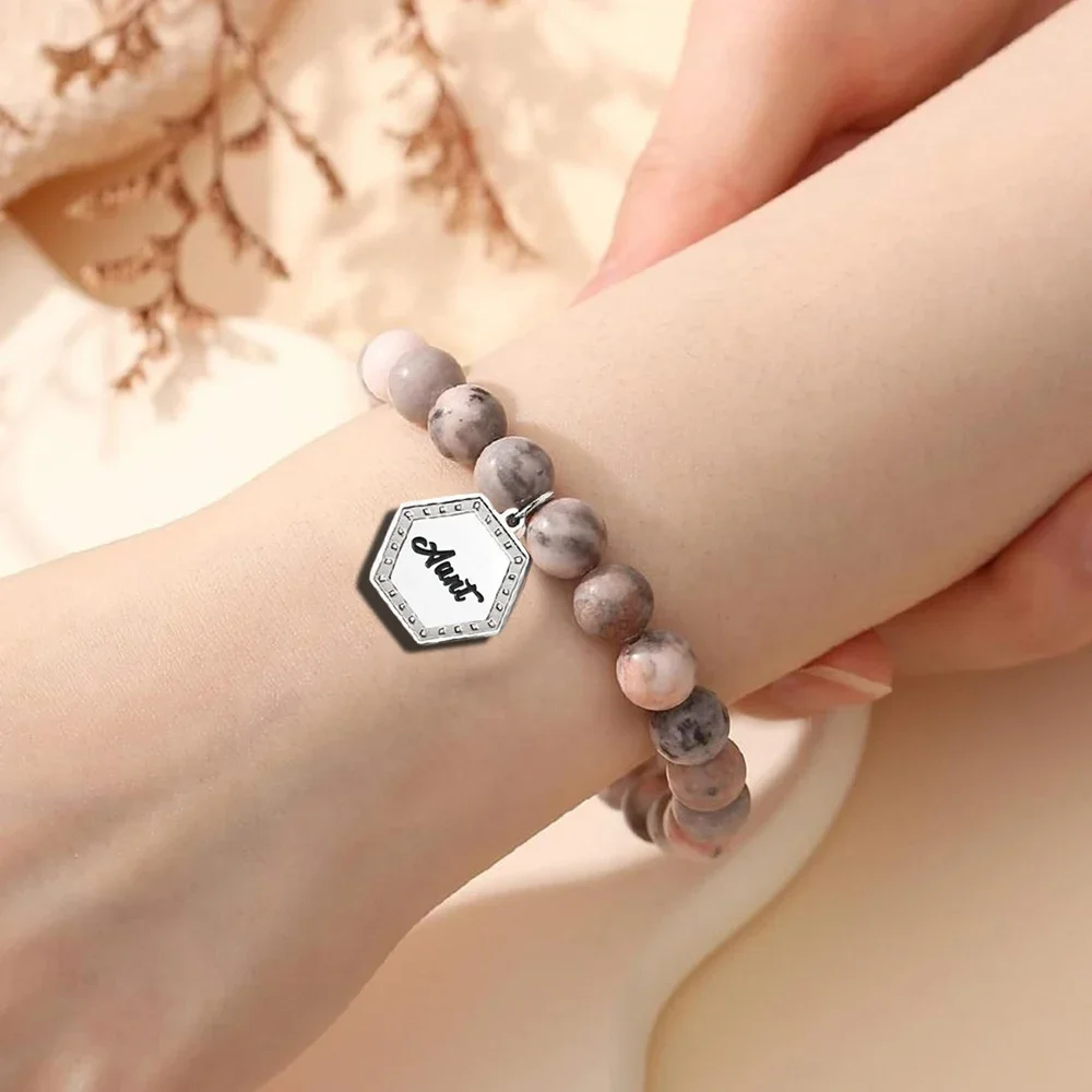 Elegant Bracelet with Round Beads Suitable for Auntie Valentine's Day Birthday Mother's Day Thanksgiving Gift Card Bracelet