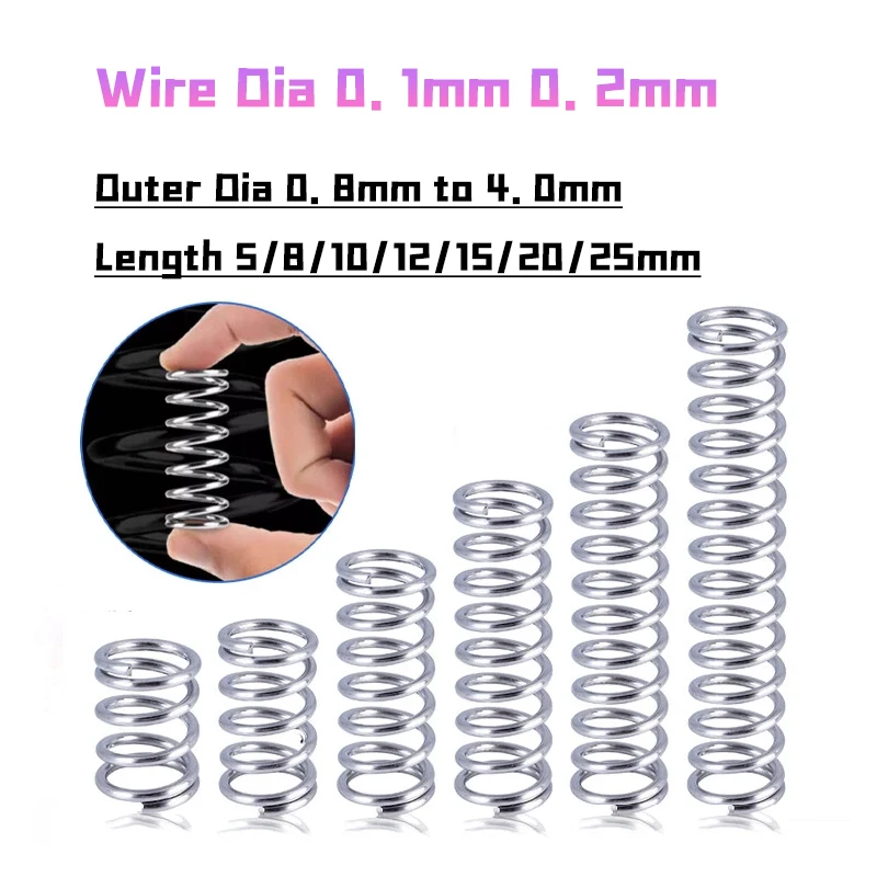 20/10pcs/lot 0.1mm 0.2mm Wire Diameter 304 Stainles Steel Compression Spring Pressure Small Spring Length 5/8/10/12/15/20/25mm
