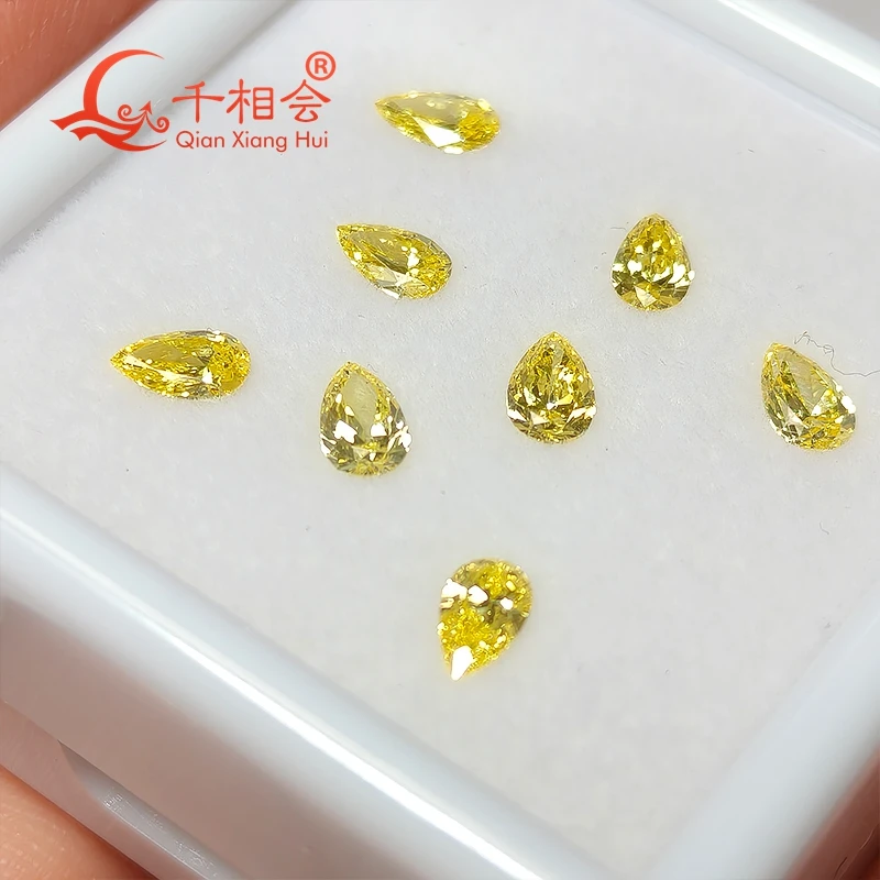 HPHT lab-grown diamond Melee pear-shaped vivid yellow color VS1 clarity, perfect for fine jewelry crafting loose stone view 3