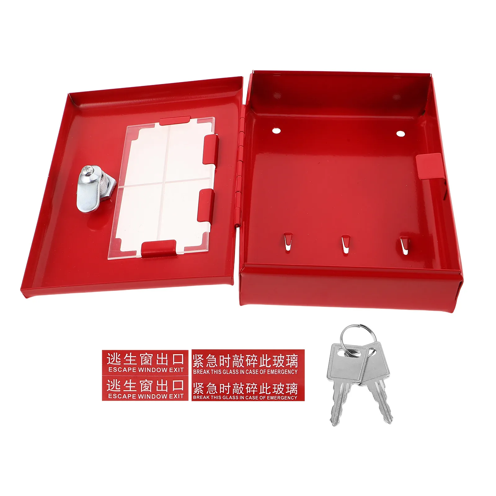 Wall Mounted Metal Emergency Key Lock Box Breakable Glass Window Alarm Fire Key Storage Box for Home Gate Office Security