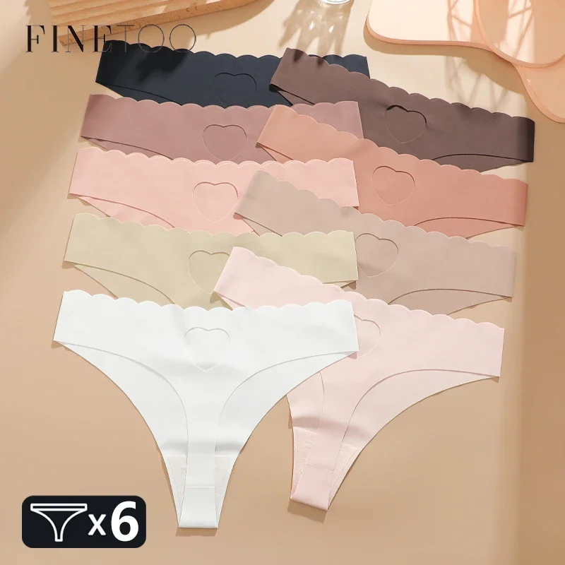 6 peças de calcinha feminina sem costura de seda gelada, cintura com babados, tangas vazadas, lingerie macia respirável