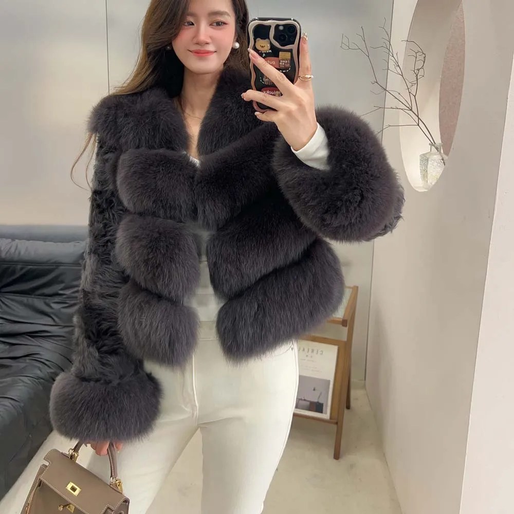 여성용 모피 코트 여우털 재킷 양털 모피 재킷 천연 리얼 여우털 재킷 코트 양털 모피 재킷