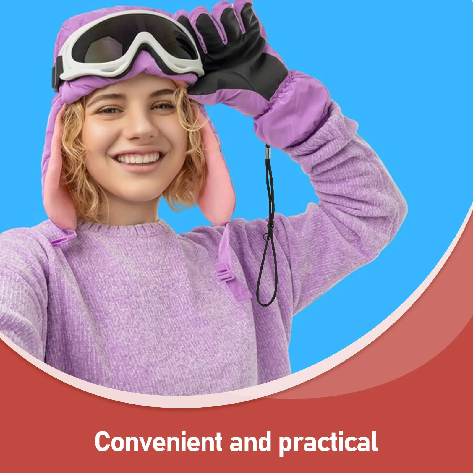 1Pair Ski Glove Lanyards Adjustable Elastic Wrist Straps Winter Anti-Lost Safety Leash for Outdoor Snow Sports Skiing