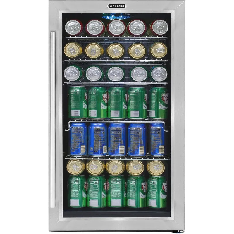 120-Can Beverage Refrigerator with Glass Door, 3.1 Cu Ft Freestanding Drink Mini Fridge, Stainless Steel