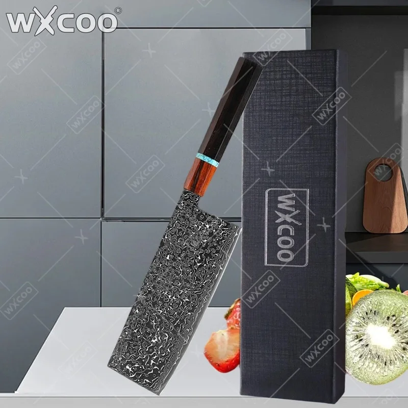 

WXCOO Damascus Steel Kitchen Knife Cooking Hand Forged Professional Japanese Chef Knives Vegetable Fruit Slicing Utility Knife