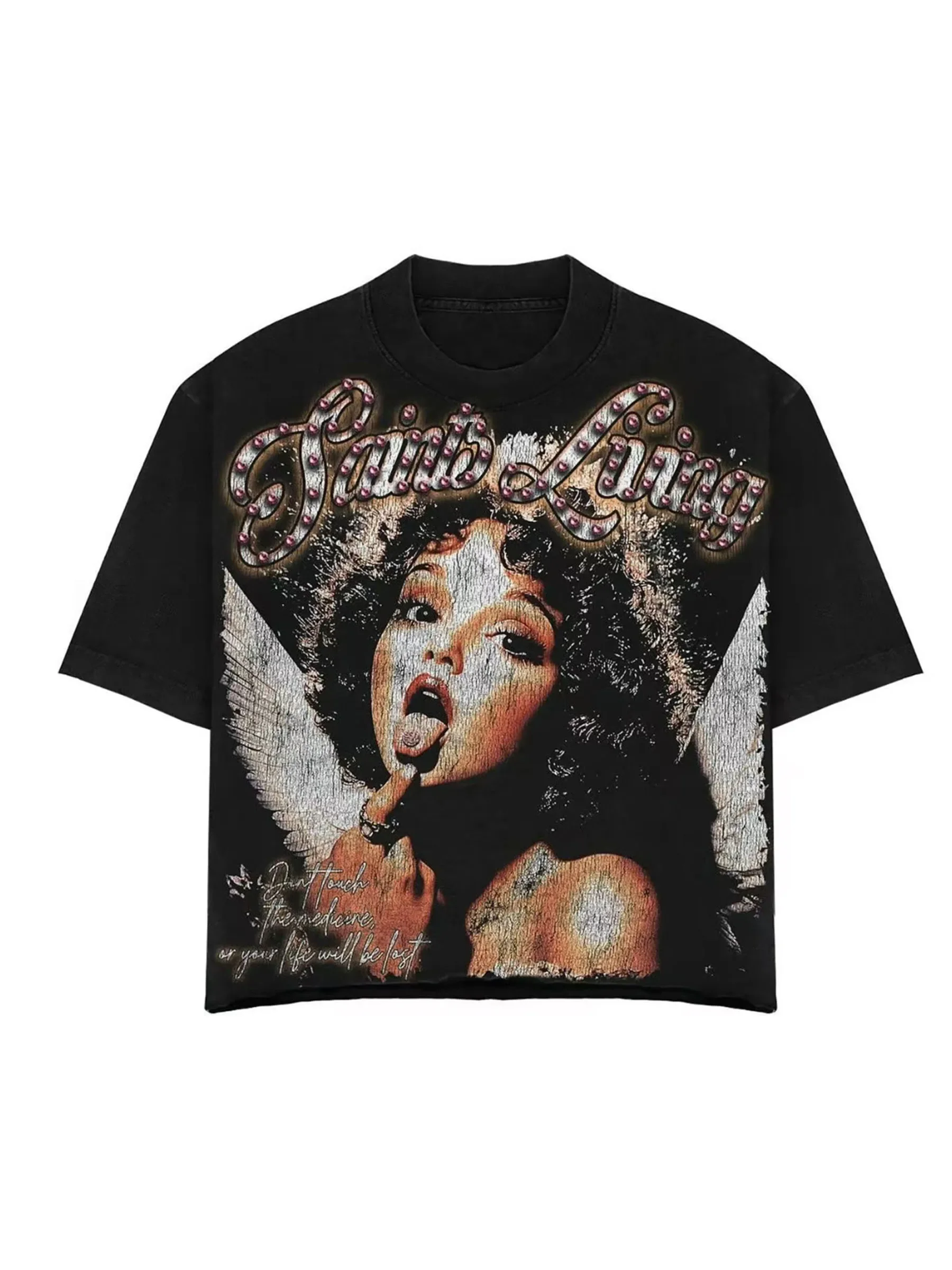 Men's Y2K VintagAe Pattern T-Shirt Angel Wings and Lips Design Black Casual Short Sleeve Shirt Summer Essential Street Style