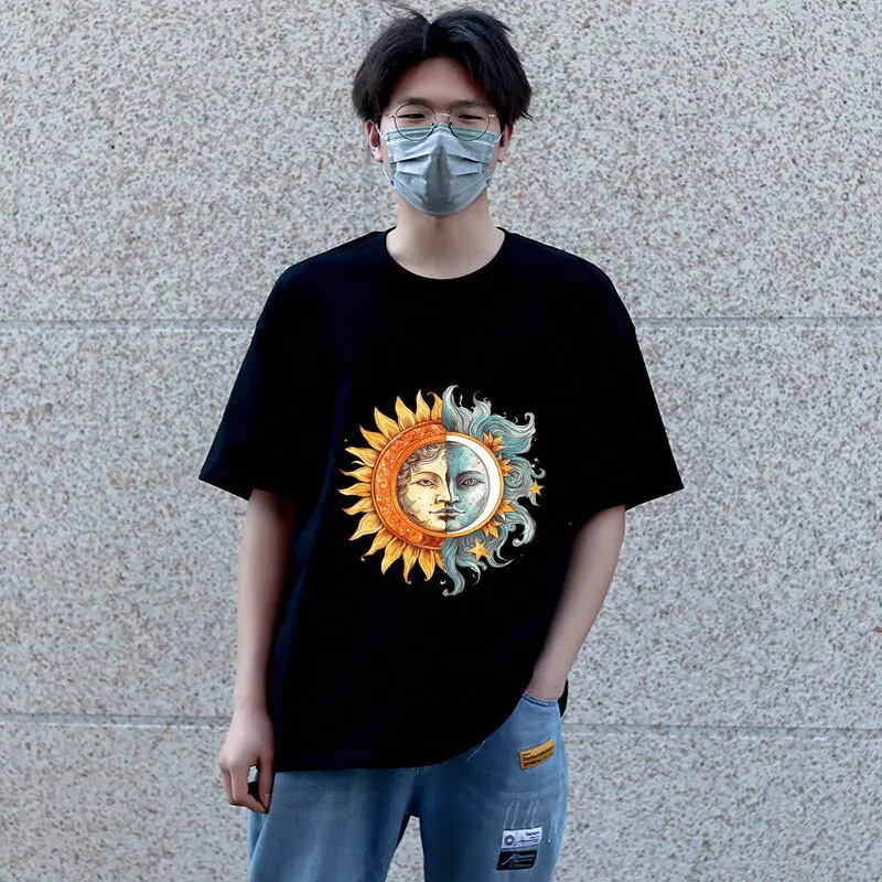 Heat Transfer on Clothes Iron On Patch for Hoodies, Sun and Moon, DTF Thermo Sticker Decals for Men and Women view 3