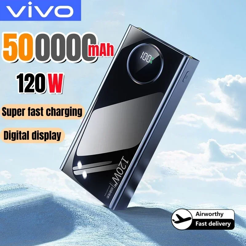 

Портативный внешний аккумулятор VIVO 500000 мАч с высокой емкостью, сверхбыстрой зарядкой 120 Вт для iPhone, Samsung, Huawei