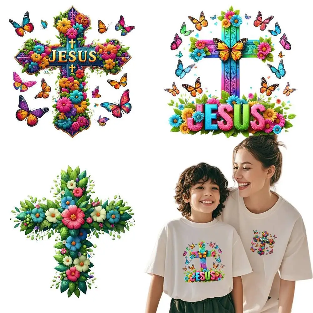 

Изящный христианский цветок, бабочка, крест, железный принт, наклейка, одежда, теплопередача, наклейки, сделай сам, футболка, утюг для женщин, аппликация