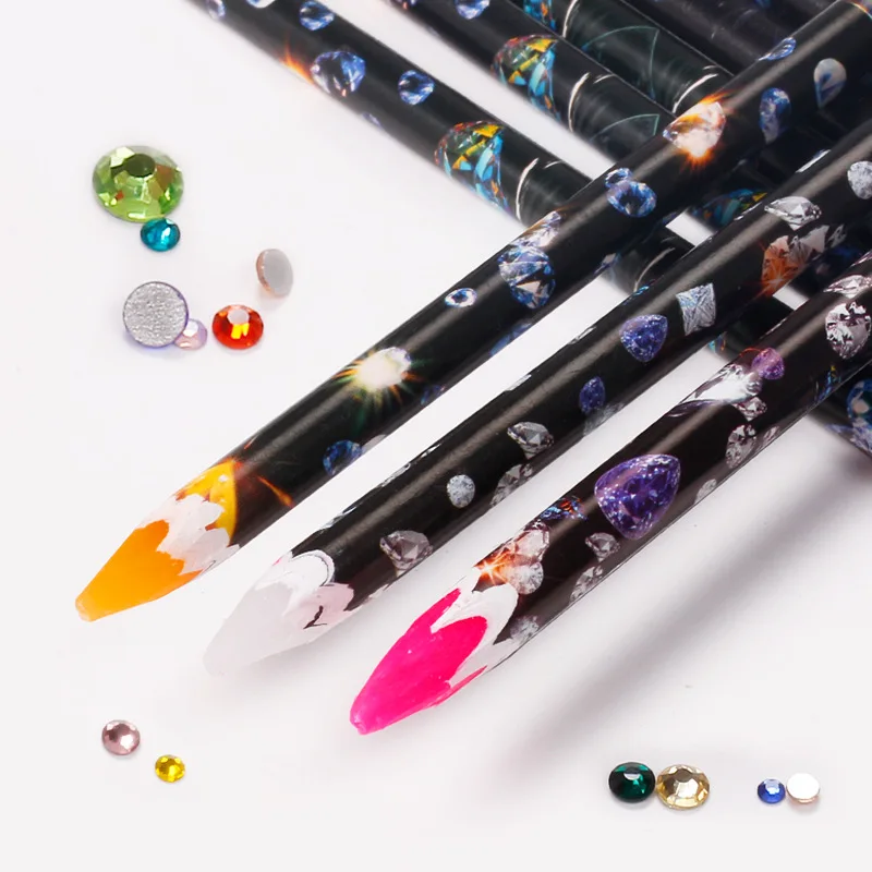 6 pezzi raccoglitore di strass matita di cera autoadesiva penna di arte del diamante applicatore di strass raccoglitore di gemme strumento di punteggio dei gioielli per manicure