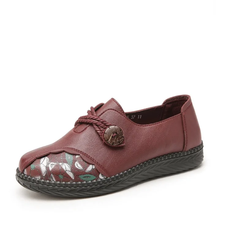 Slip resistant shoes for women new spring ballet flats ladies vintage loafer shoes with string button retro mother flats walking