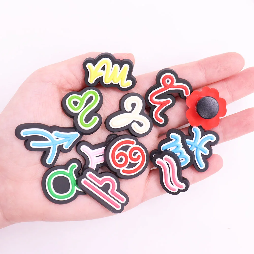 New Arrival 1pcs PVC Shoe Charms Wristbands Twelve Constellations Zodiac Hole Slipper Decoration Garden Shoe Button Accessories 