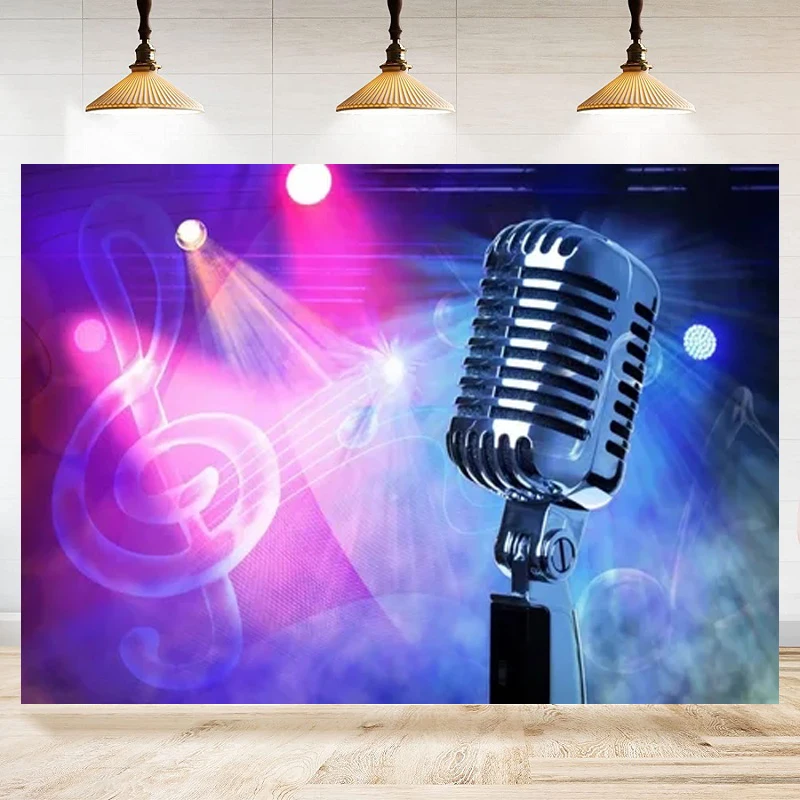 Microphone Photography Backdrop Dream Rock Music Symbol Background Banner Rap Concert Birthday Party Flame Musical Notes Poster