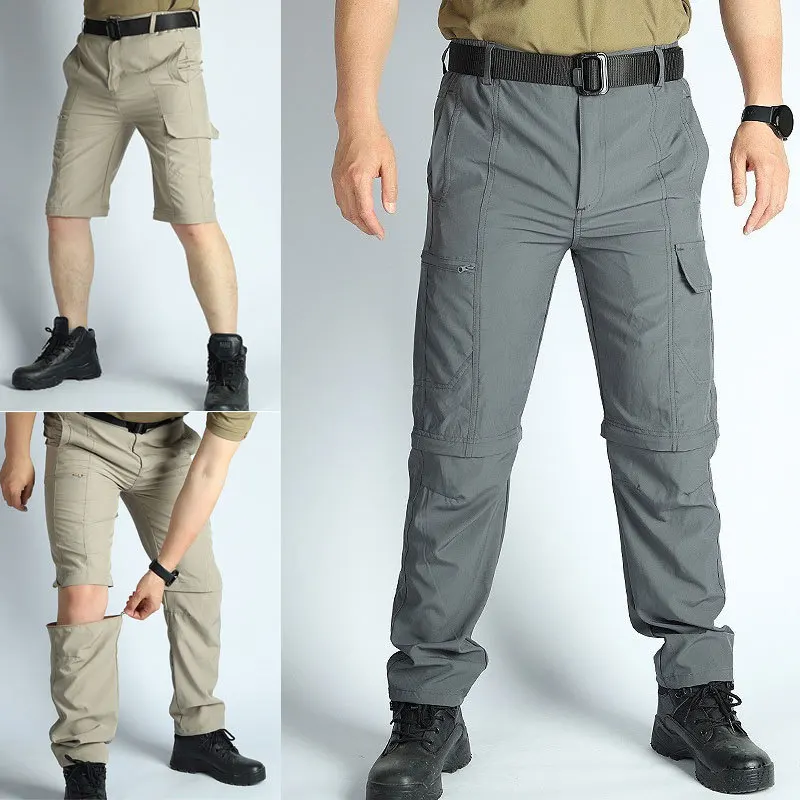 Men's Convertible Tactical Cargo Pants Quick Dry Spring Summer Multi-Pocket Removable Legs Outdoor Hiking Short Trousers