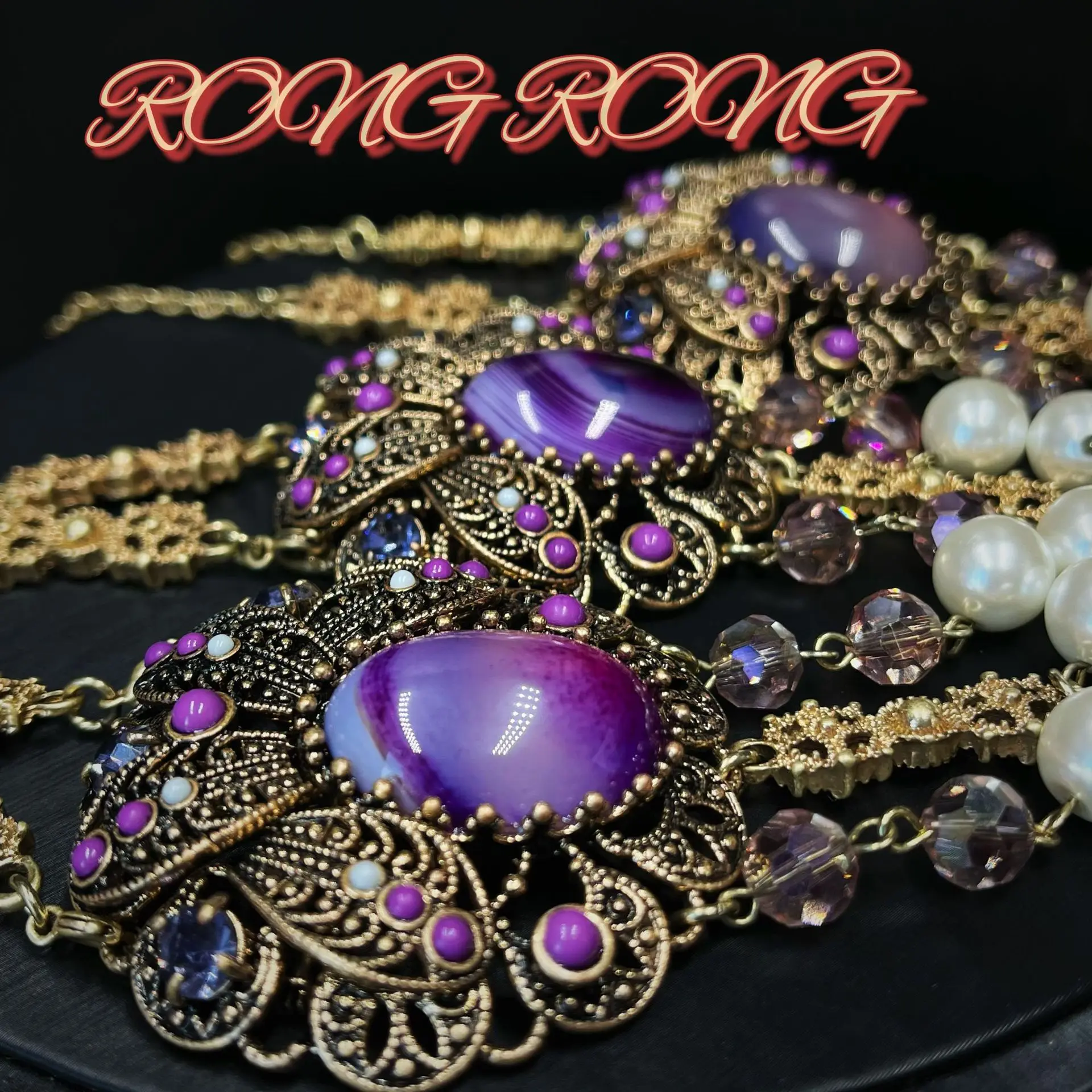 Medieval Vintage Jewelry West German Amethyst Necklace Brooch Dual-purpose Retro Tassel Necklace