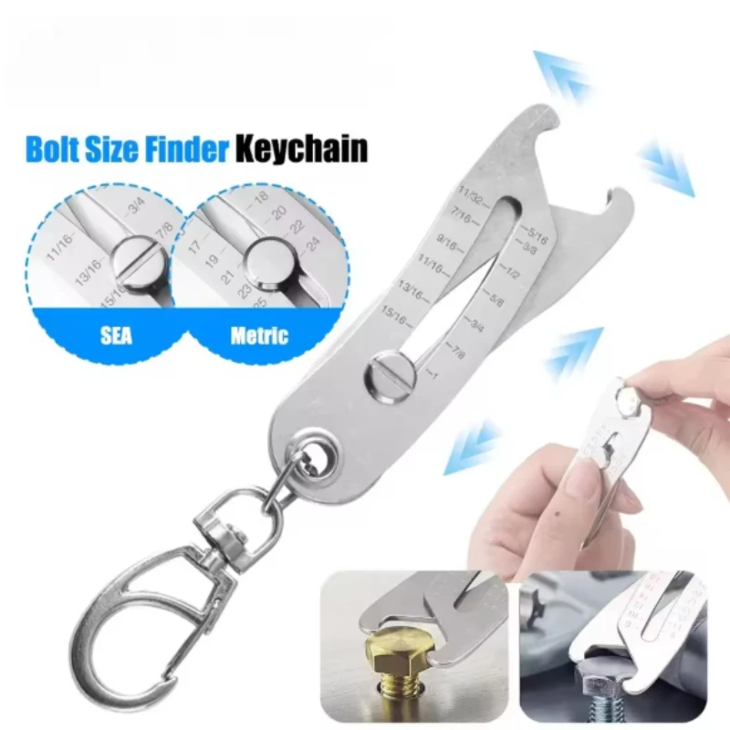 Stainless Steel Screw Size Gauge Measuring Tool Thread Identifier Bolt Nut Checker Ruler with Keychain Portable Thread Pitch