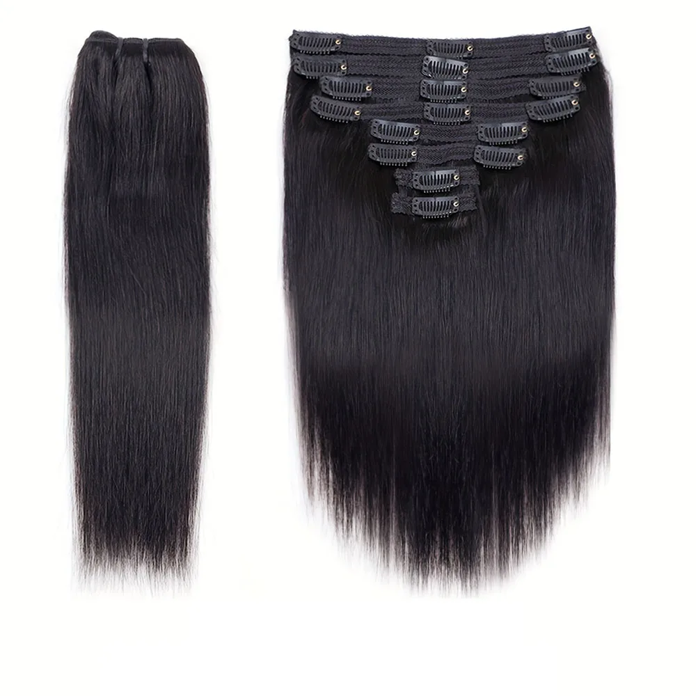 8-26 インチストレートクリップヘアエクステンション人毛 100% 未処理ブラジルレミーバージン人毛ナチュラルカラー女性のための