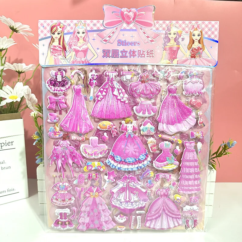 ملصقات فقاعات ثلاثية الأبعاد لملابس الأميرة الكرتونية اللطيفة - ملابس غرفة تركيب سطح المكتب الممتعة DIY لعبة الفتاة مجلة جراب الهاتف ديكور
