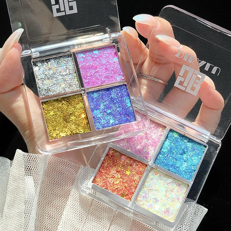 DIKALU 4色グリッターアイシャドウパレット - パンプキン＆チェリーシェード、ブルー/ゴールド/イエロートーン、コスプレ＆パーティーメイク用