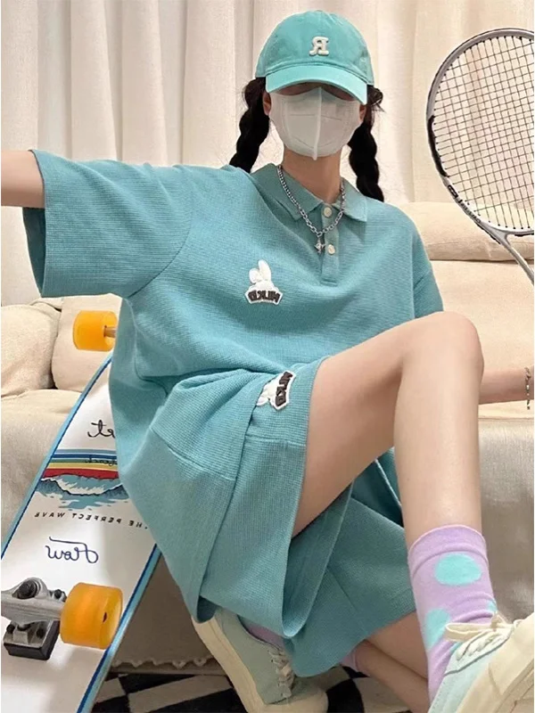 large-size-300-pou-sports-kit-men's-summer-loose-collar-ort-sve-t-irt-orts-two-piece-set-casual-leisure