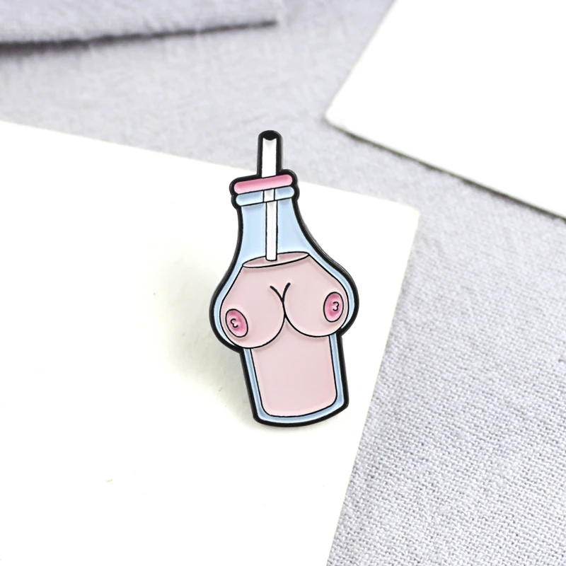 Bottle Breast PINS Brooch Cartoon Female chest Body Organ Breast Milk Enamel PINS Lesbian Valentine's Day Brooch Sexy PINSk Milk