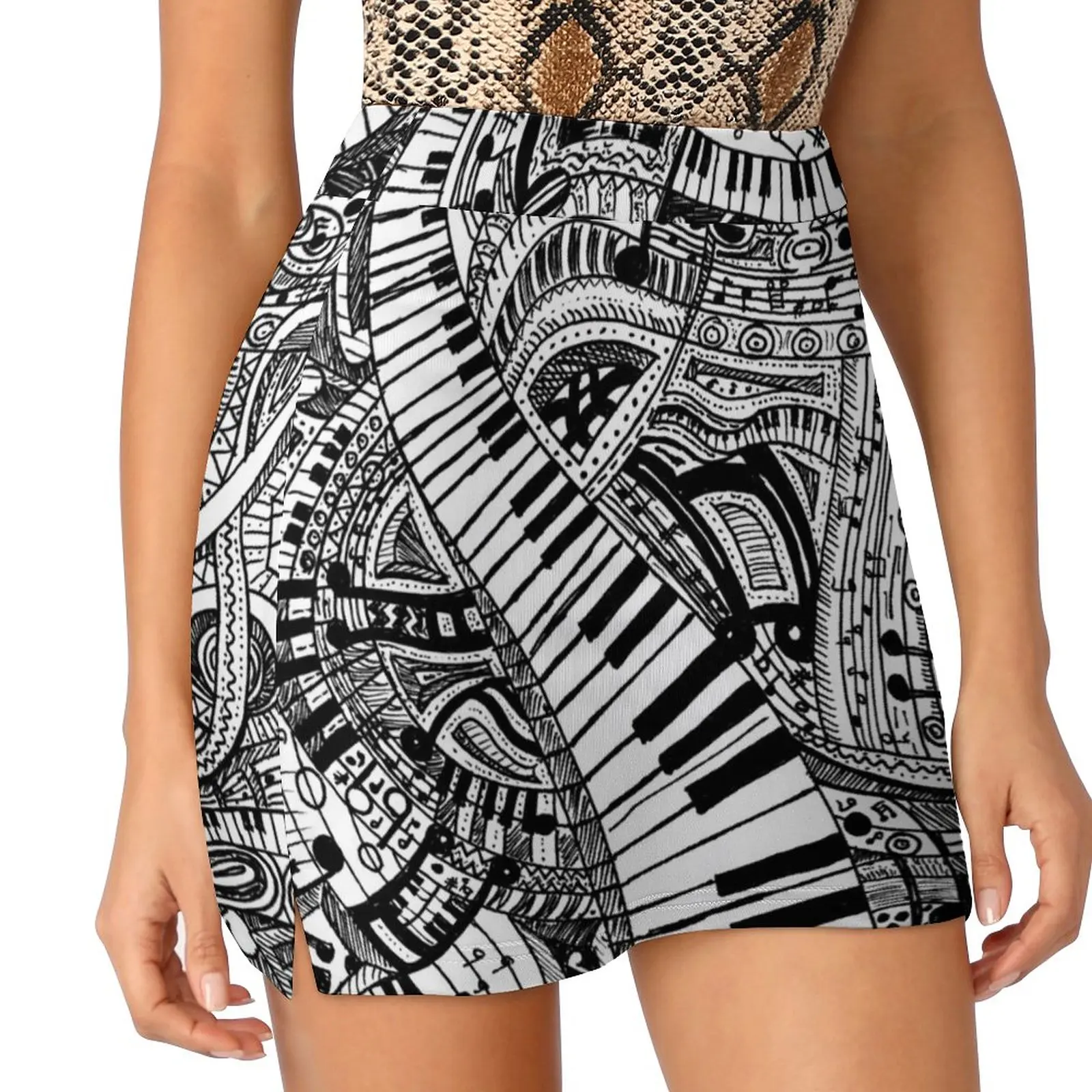 

Classical music doodle with piano keyboard Light Proof Trouser Skirt novelty in clothes festival outfit women extreme mini dress