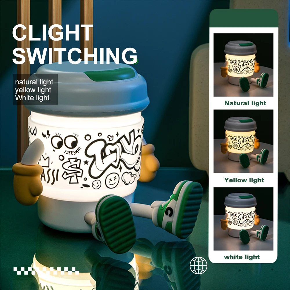 Lampu LED anak-anak, ornamen kartun LED kamar tidur lampu samping tempat tidur lampu malam kopi hadiah ulang tahun liburan