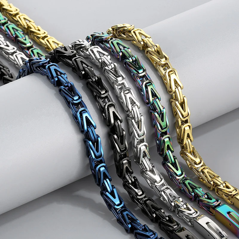 Fongten 65cm Stainless Steel Necklace Multiple Color Byzantine Chain Men Necklace Square Collar Jewelry Wholesale