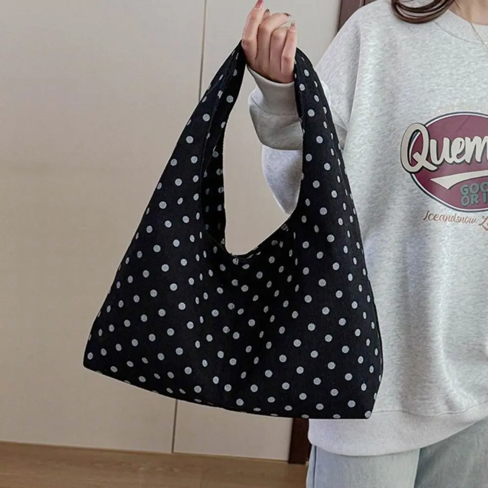New Polka Dot Pattern Women Handbag Corduroy Casual Shoulder Bag Large Capacity Tote Bag Daily Commuting