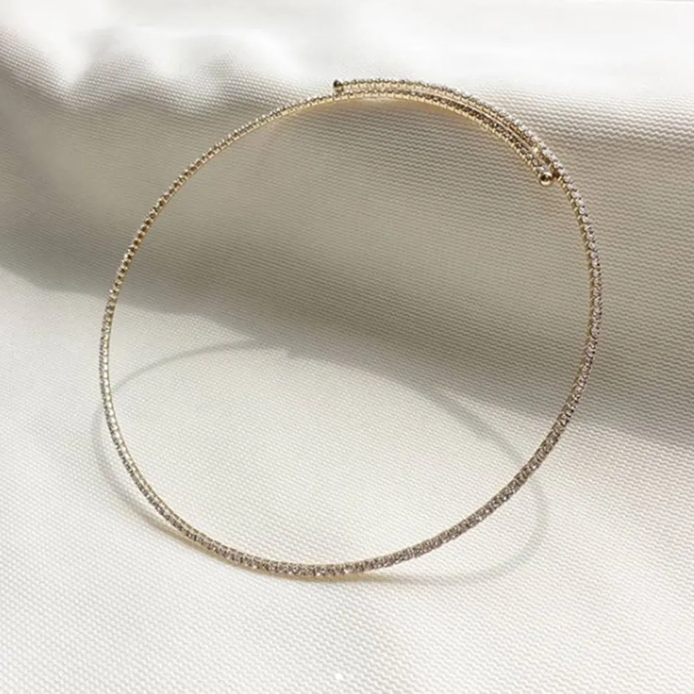 StoneFans Rhinestone Choker Necklaces Torques Collar Women Statement Simple Open Collar Necklace Ladies Party Necklace