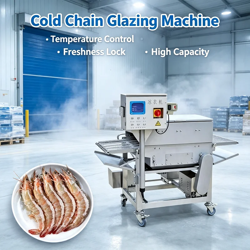 Industrial Ice Coating Machine Automatic SUS304 Ice Glazing Machine for Seafood Fish Shrimp Frozen Food Production Line