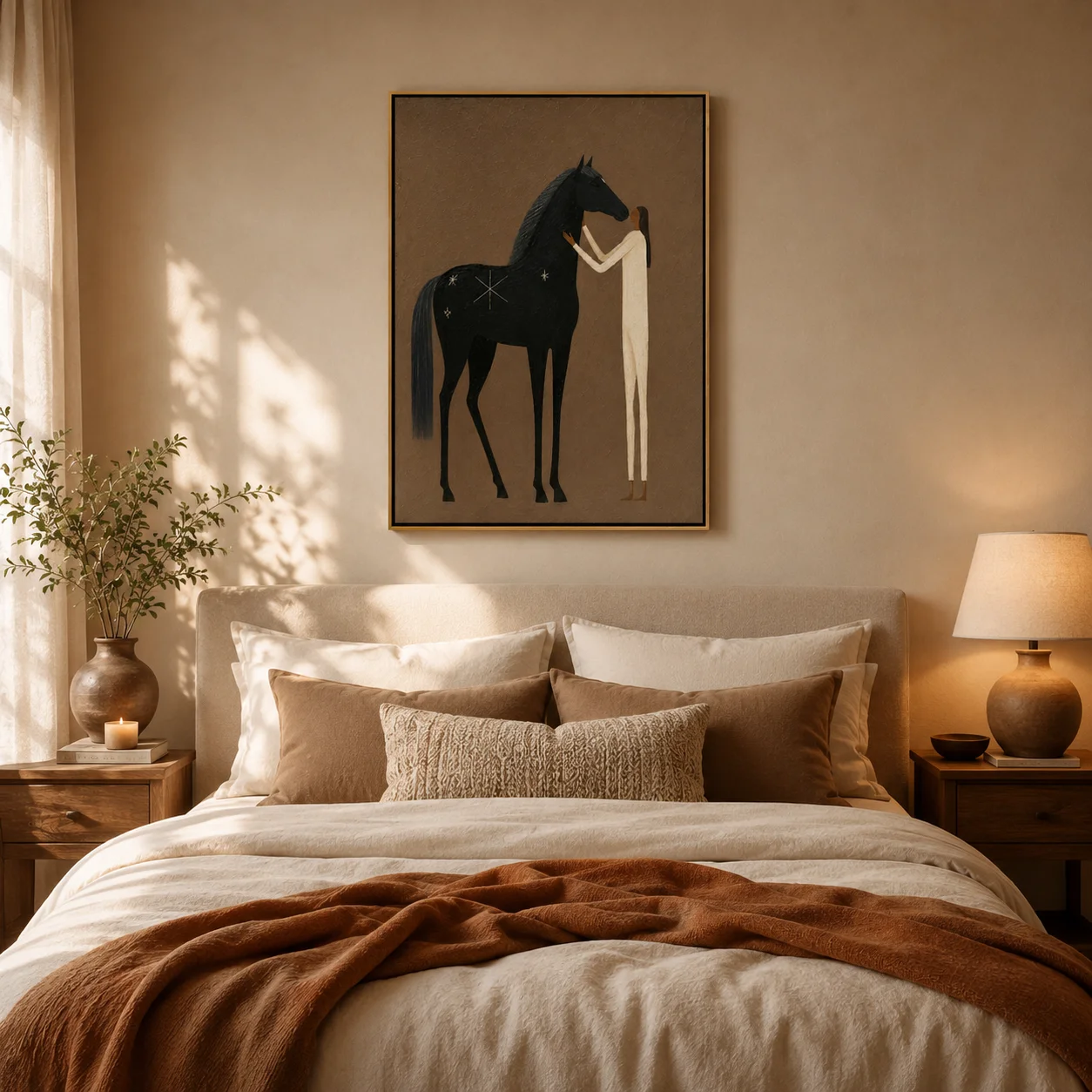 Night Whisper – Vintage Americana Woman with Black Horse Painting |Canvas Wall Printfor Bedroom, Living Room, Office & Interior