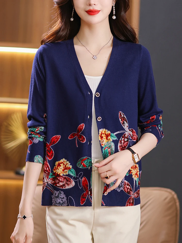 Print Sweater Women Autumn Korean Fashion Womens Clothing Cardigan High Quality Knitwears Single-breasted Cardigans