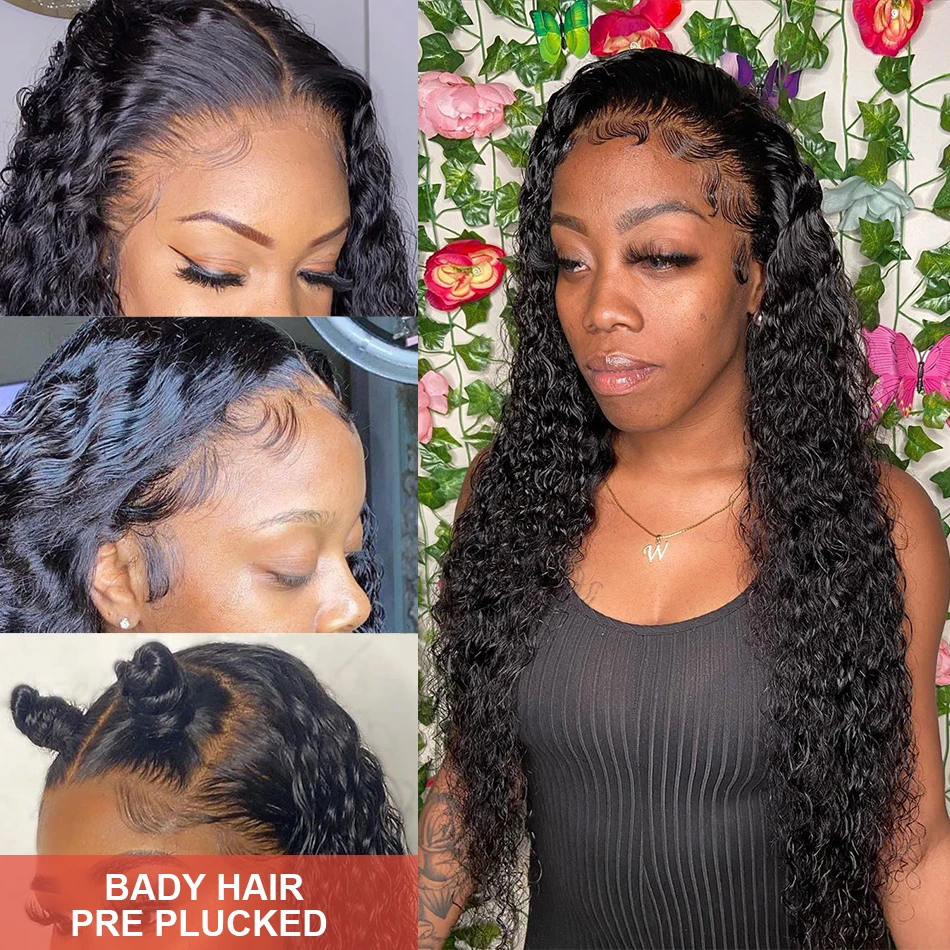 200% Density HD 13X4 13X6 Transparent Deep Water Wave Curly Human Hair Lace Frontal Wig 30 40 Inch Lace Front Human Hair Wigs image 5