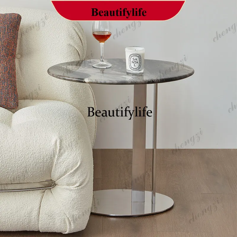 d178 Living room designer luxury stone small coffee table natural marble sofa edge table movable light luxury modern simplicity