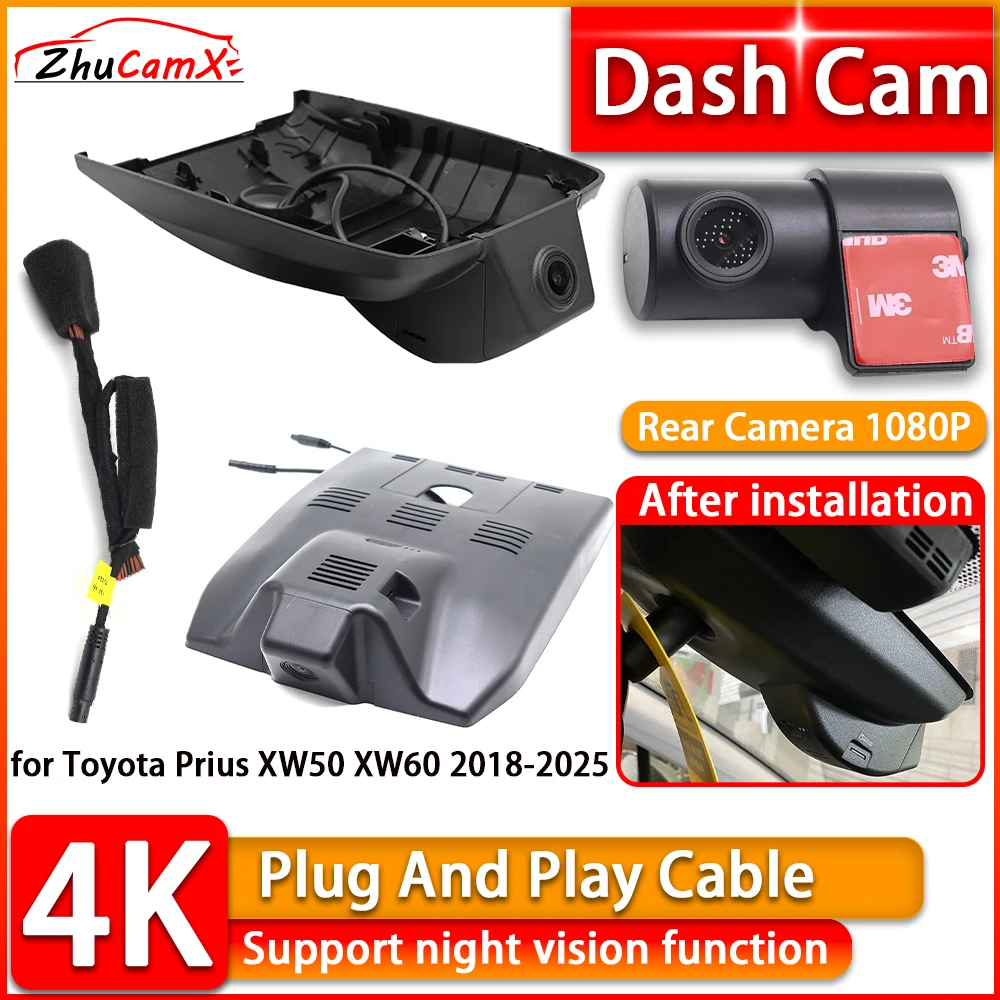 

Wiifi 4K Dash Cam for Toyota Prius XW50 XW60 2018-2025 2160P DVR Front Rear Car Camera Plug and Play Video Recorder Night Vision