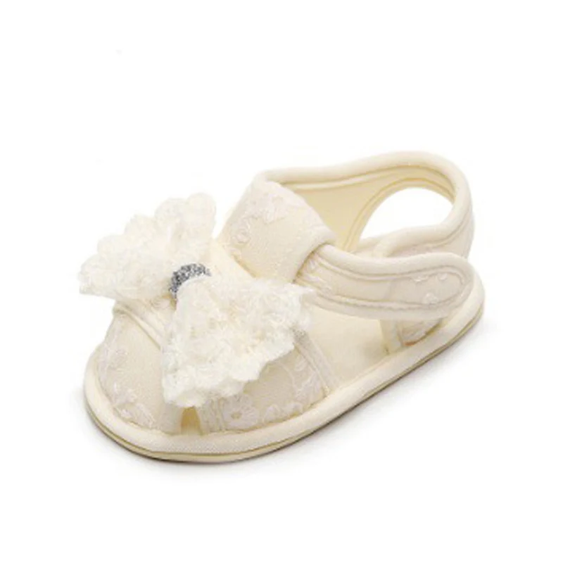 Sandales d'été pour bébés filles de 0 à 18 mois, chaussures plates à nœud papillon/volants, semelle coordonnante, chaussures de premiers pas pour tout-petits