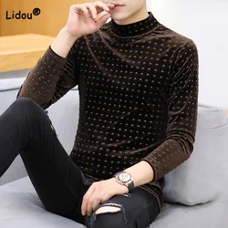 Men's Korean Solid Slim Turtleneck Pullovers T-shirt Autumn Winter Male Clothes High Quality Casual All-match Long Sleeve Tops