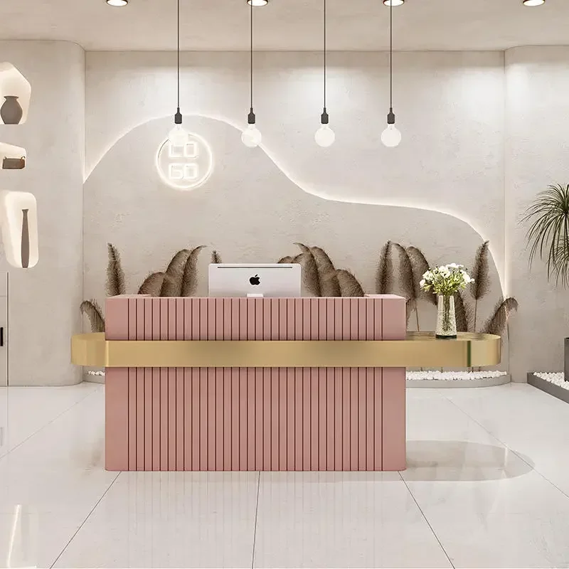 

Modern Small Metal Gold-plated Cash Beauty Salon Bar Reception Desk Color Can Be Customize Front Reception Desk