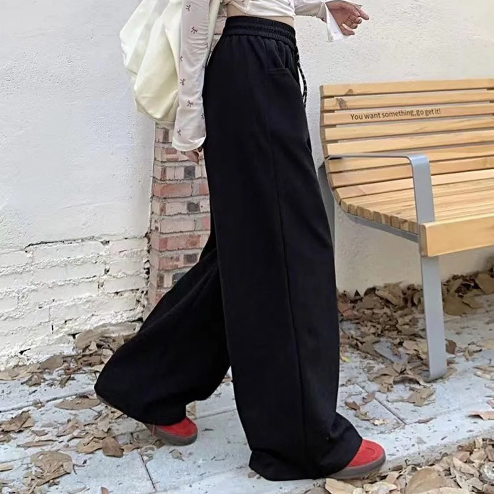 Autumn Casual Women's Long Pant Drawstring Elastic Waist Trousers Sports Loose Straight Leg Pants All Match