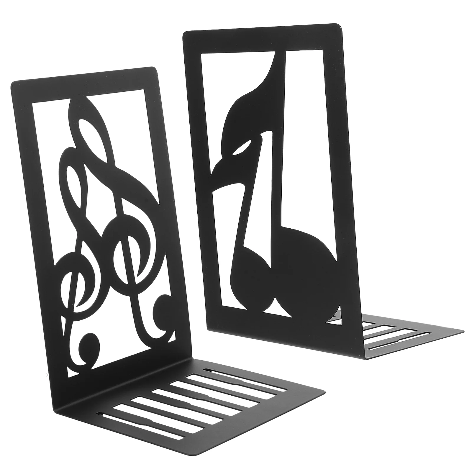 2 Pcs Iron Musical Note Bookends File Organizer Bookshelf Reading Hollow Out Metal Stand Desktop Holders